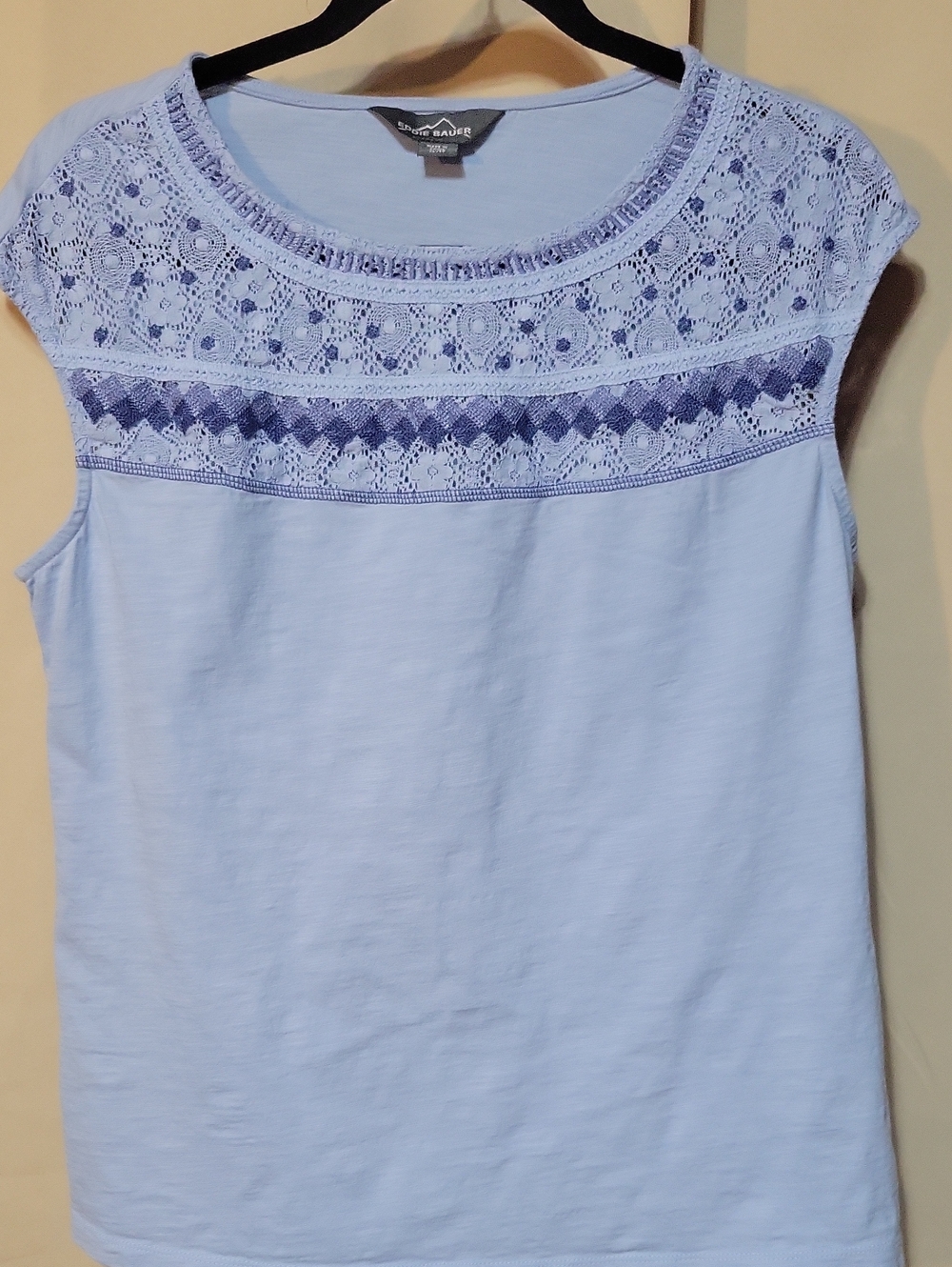 Eddie Bauer Light Periwinkle Crochet Yoke Sleeveless Tank